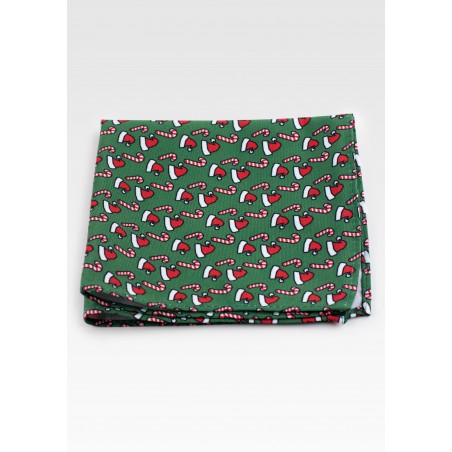Forest Green Hanky with Santa Hats and Candy Canes