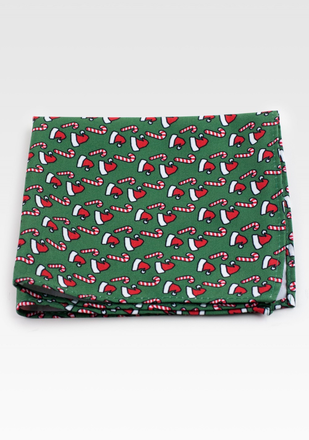 Forest Green Hanky with Santa Hats and Candy Canes