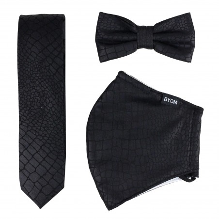 Croc Print Mask and Tie Set in Black