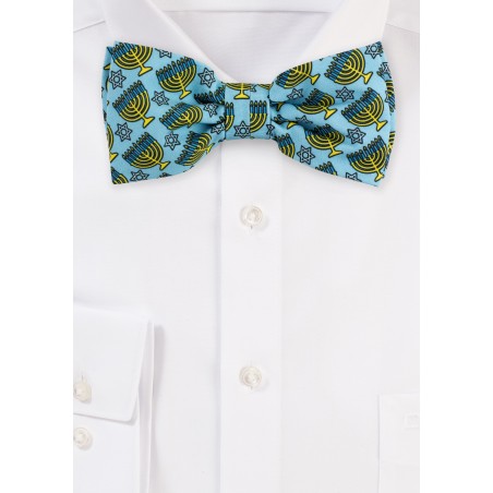 Blue and Gold Hanukkah Bow Tie