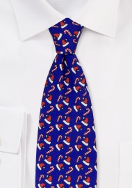 Blue Necktie with Fun Santa Hat Print