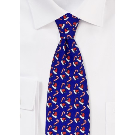 Blue Necktie with Fun Santa Hat Print