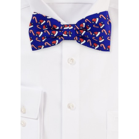 Blue Bow Tie with Fun Santa Hat Print