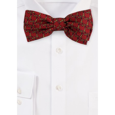 Burgundy Bow Tie with Jumping Reindeer