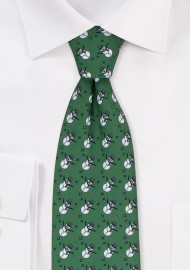 Dark Green Necktie with Tiny Snowmen
