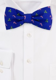 Christmas Print Mens Bow Tie in Blue