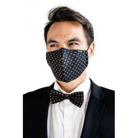 Bow Tie + Face Mask Set in Black and Gold