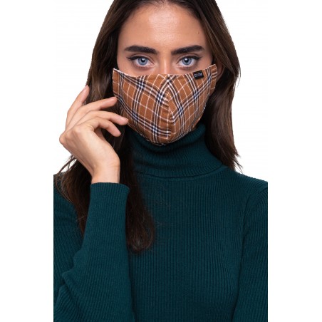 Autumn Check Mask in Brown and Burnt Orange Styled