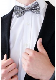 NYE Designer Bow Tie in Metallic Silver and Black Styled