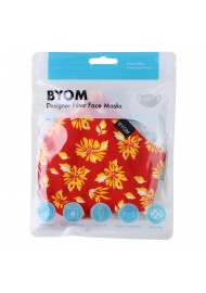 Bright Red and Gold Floral Print Filter Mask in Mask Bag