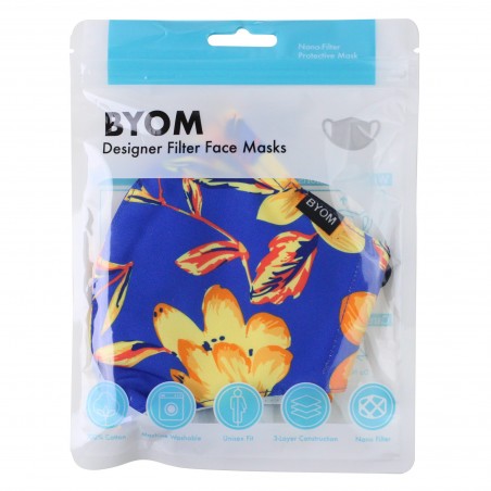 Royal Blue Mask with Golden Tropical Flowers in Mask Bag