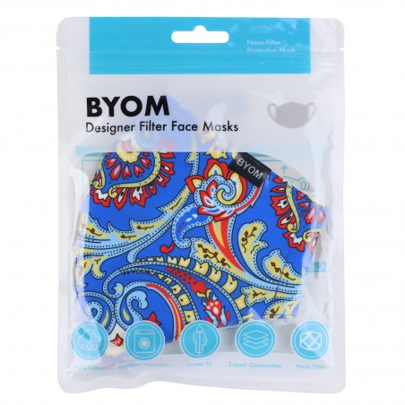 Bright Blue Paisley Print Mask in Mask Bag