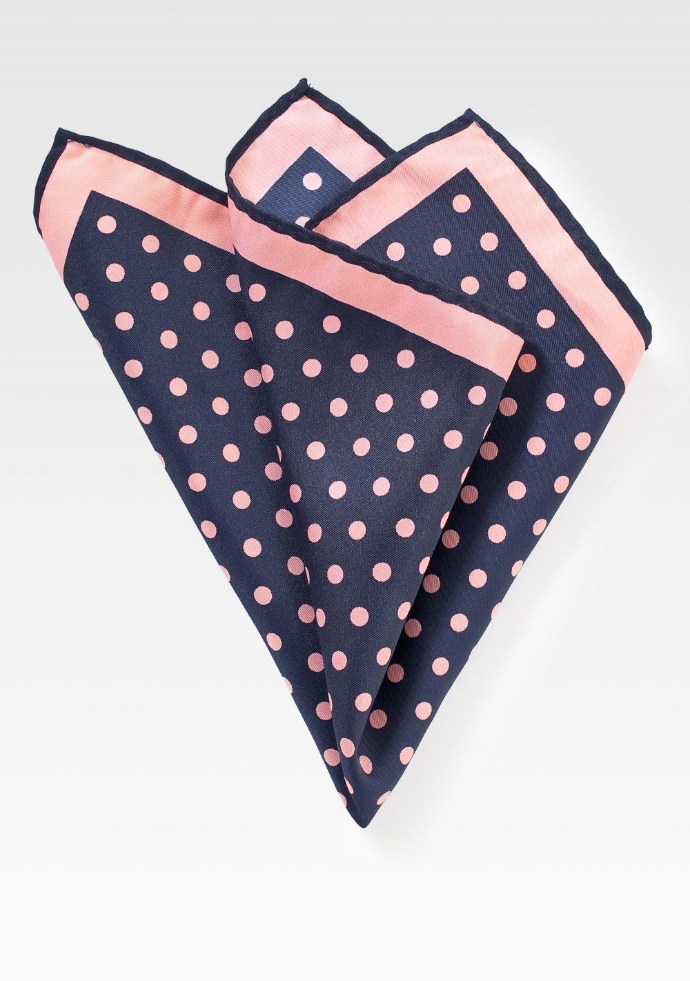 Navy Pocket Square with Pink Dots
