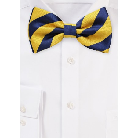 Navy and Yellow Striped Bow Tie