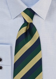 XL Length Regimental Tie in Navy, Green and Gold