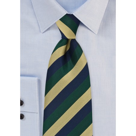 XL Length Regimental Tie in Navy, Green and Gold
