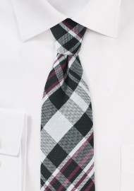 Cotton Plaid Tie in Black, Silver, Red