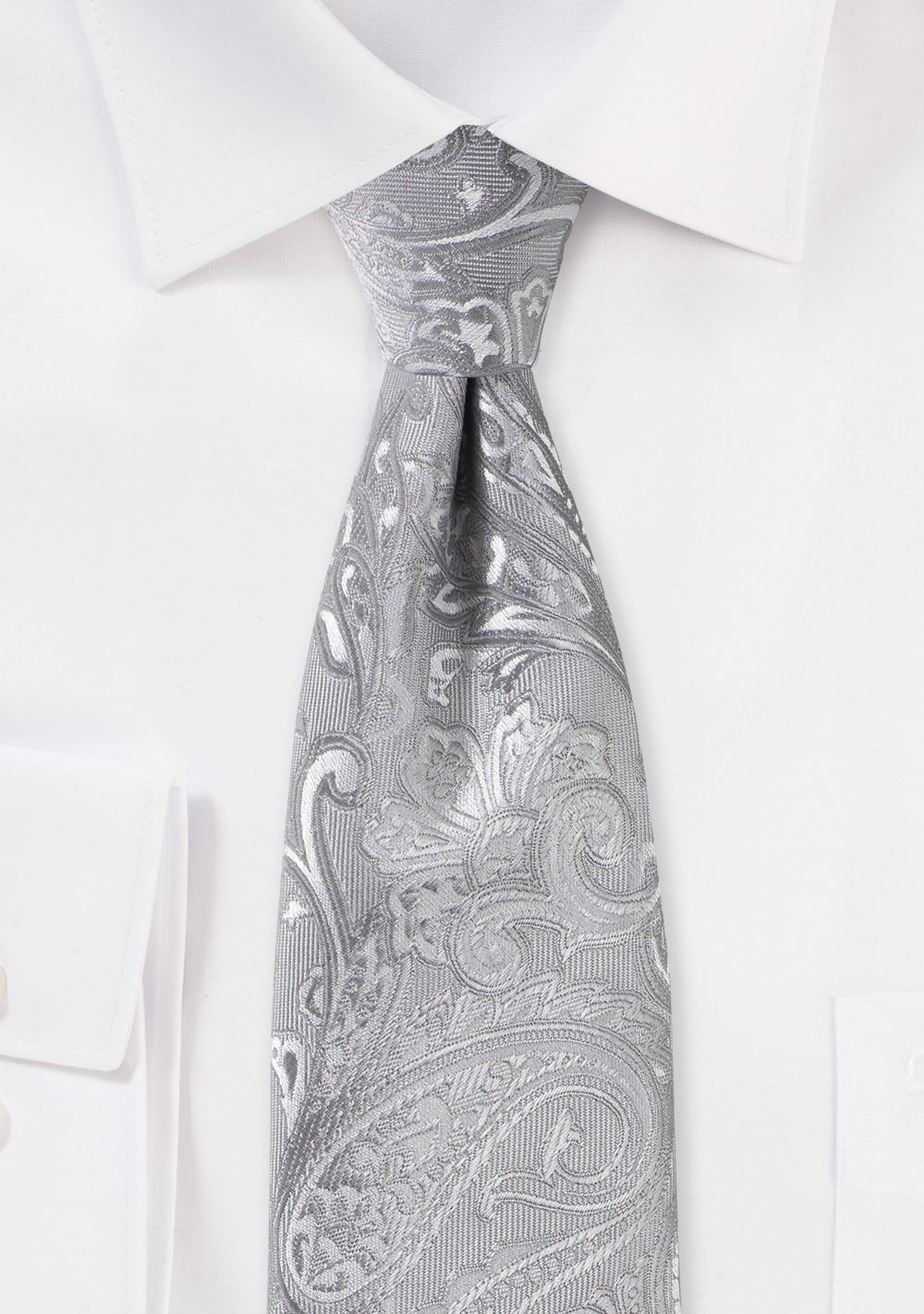 Elegant XL Paisley Tie in Silver