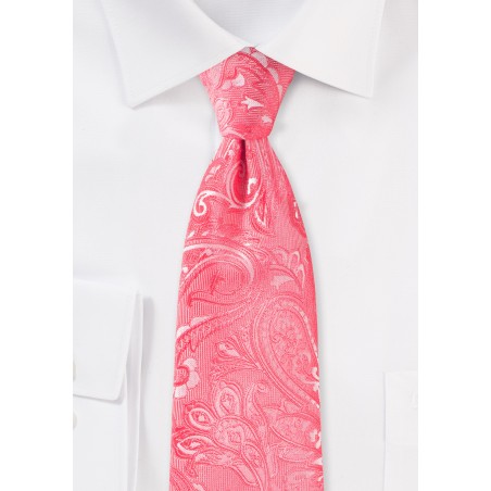 Kids Tie in Coral with Paisley Design