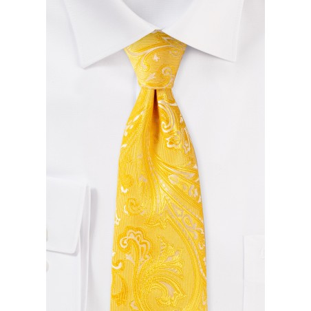 Canary Yellow Mens Paisley Tie in XL