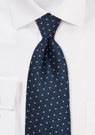 Navy Kids Tie with Silver Polka Dots