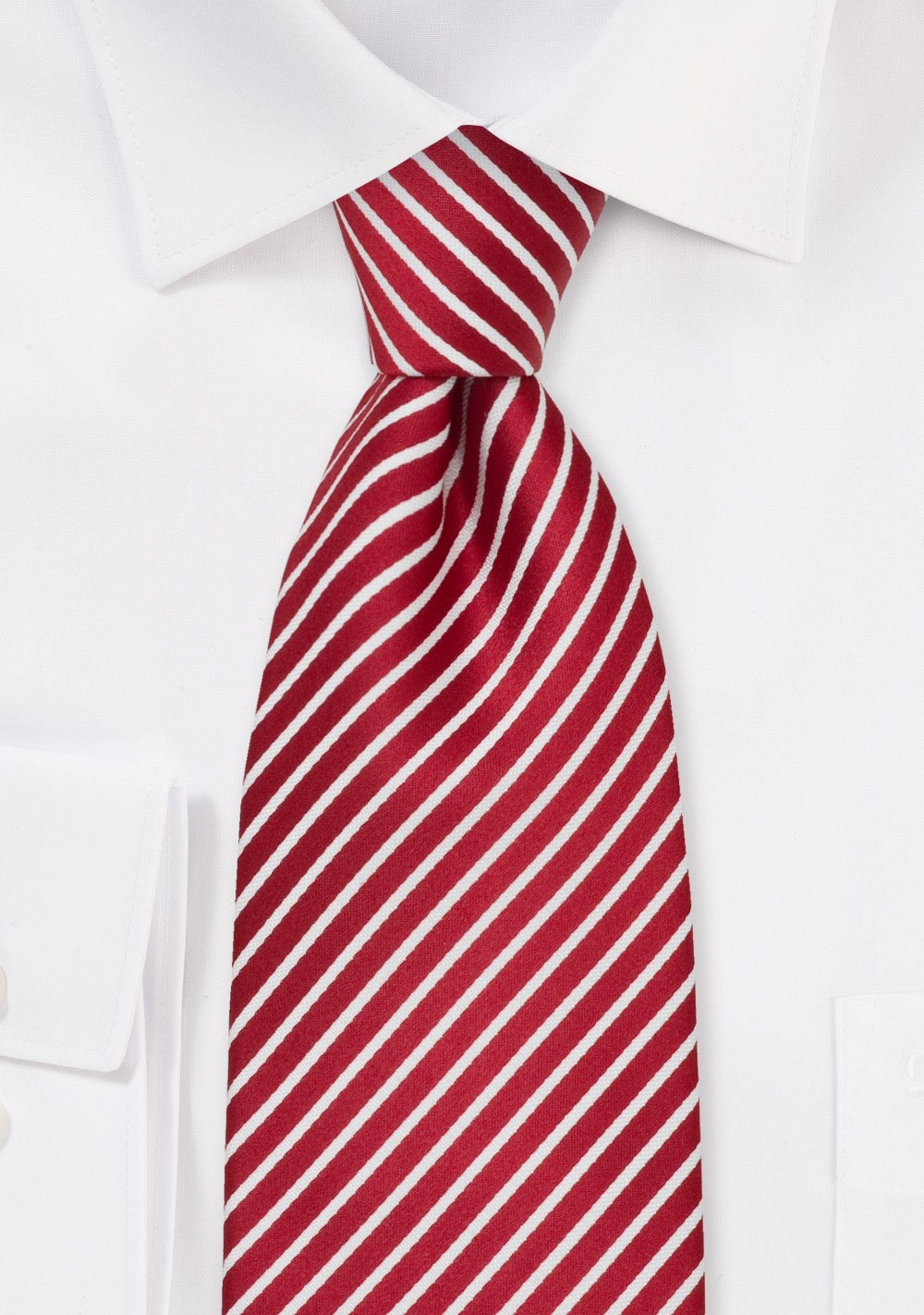 Cherry Red and White Striped Silk Tie