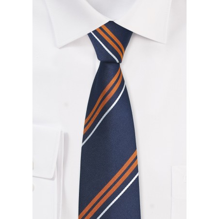 Navy and Orange Silk Tie in Skinny Cut