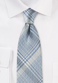 Modern Plaid Tie in Silver, Gray, and Blue