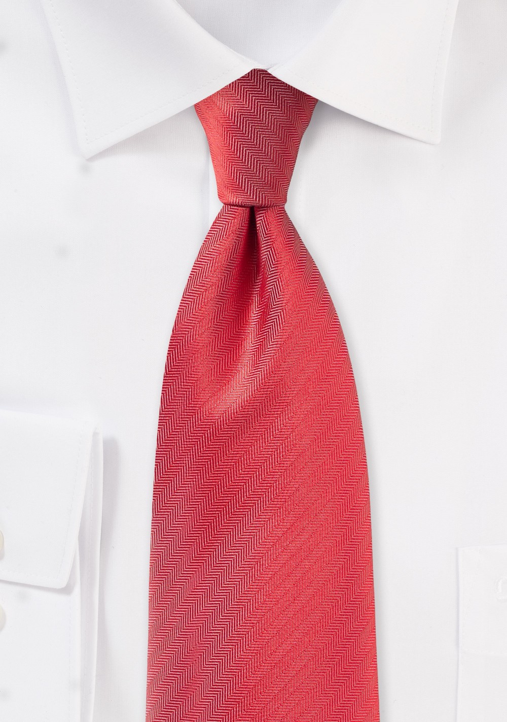 Bright Red Herringbone Textured Tie