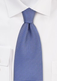 Royal Blue and Silver Check Tie in XL Length