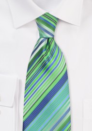 Turquoise-Blue and Green Striped Kids Tie