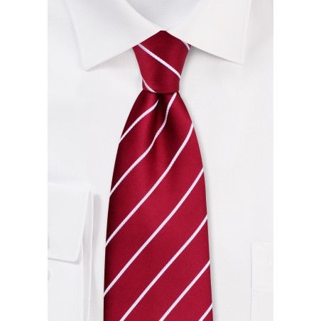 Kids Necktie in Cherry Red with Narrow White Stripes