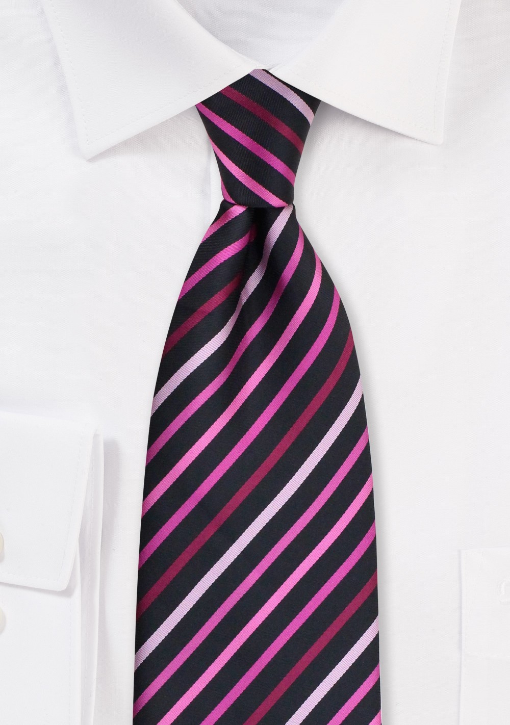 Black Tie With Pink, Fuchsia and Rose Stripes