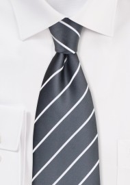 Gray and White Striped Tie in XL