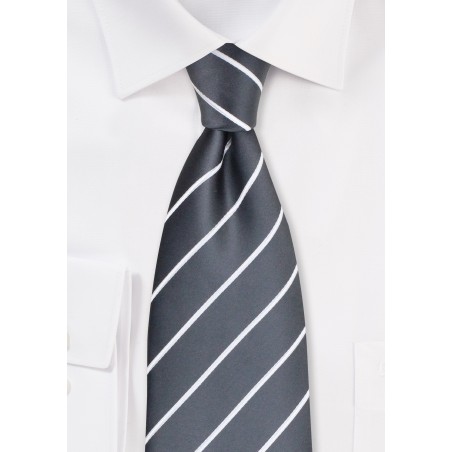 Gray and White Striped Tie in XL