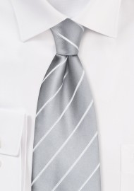 Formal Silver Striped Tie in XL Length