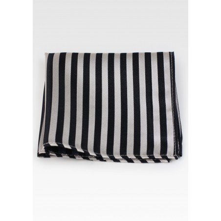 Striped pocket square in black and champagne in pure silk