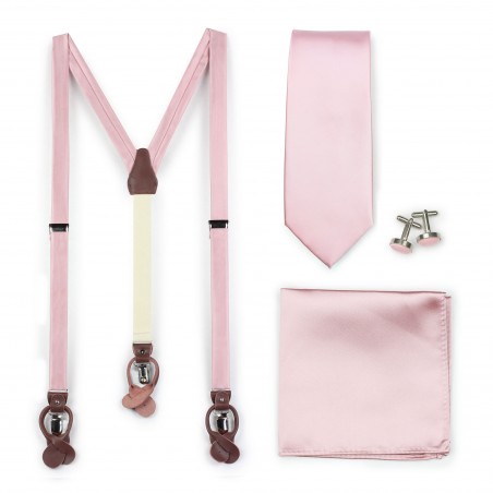 Wedding Suspender and Necktie Set in Soft Pink