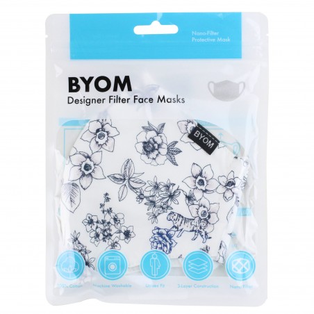 Floral Sketch Filter Mask in White and Ink Blue