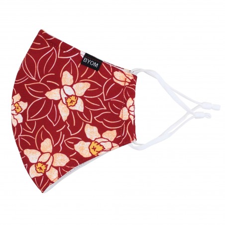 Japanese Floral Print Mask in Ochre Red
