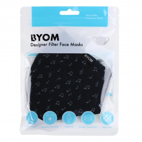 Black Mask with Music Notes in Mask Bag