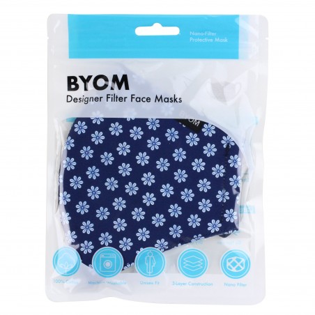 Navy Masks with English Daisy Print in Mask Bag