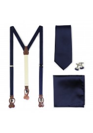 Wedding Suspender and Necktie Set in Navy