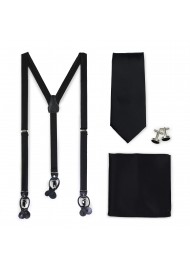 Formal Tie and Dress Suspender Set in Jet Black