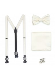 Wedding Suspender Bowtie Set in Ivory Cream