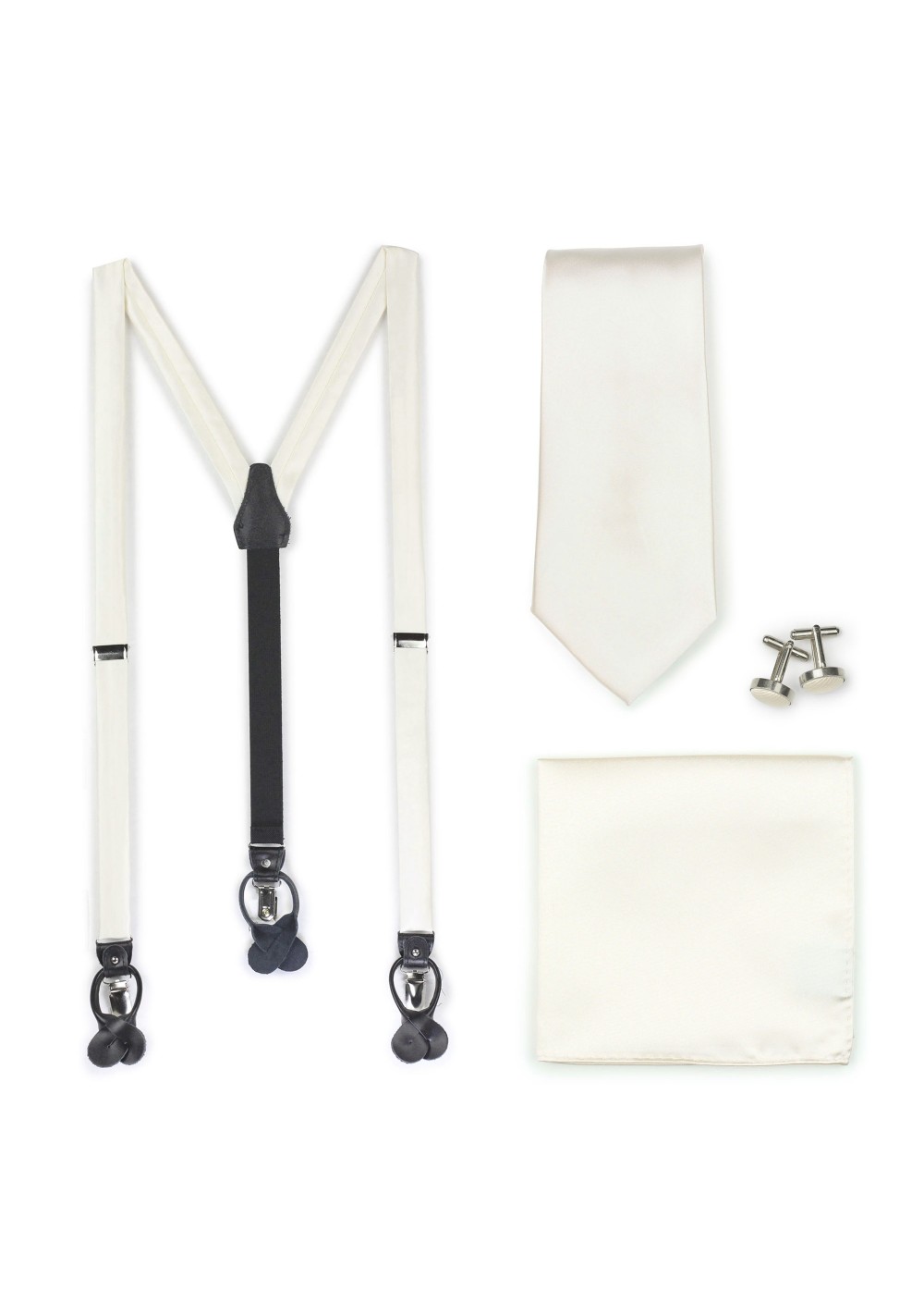 Cream Wedding Suspender and Necktie Set