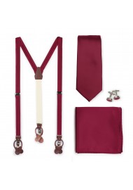 Dress Suspender and Necktie Set in Burgundy