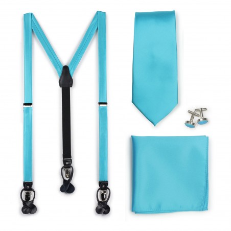 Bold Aqua Suspenders and Necktie Combo Set