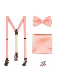 Tropical Peach Wedding Suspender and Bow Tie Set
