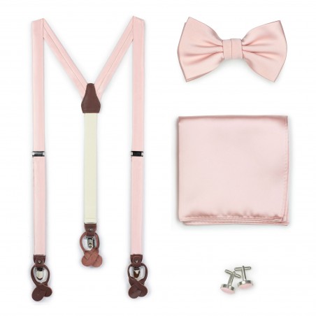 Peach Blush Wedding Suspender and Bow Tie Set